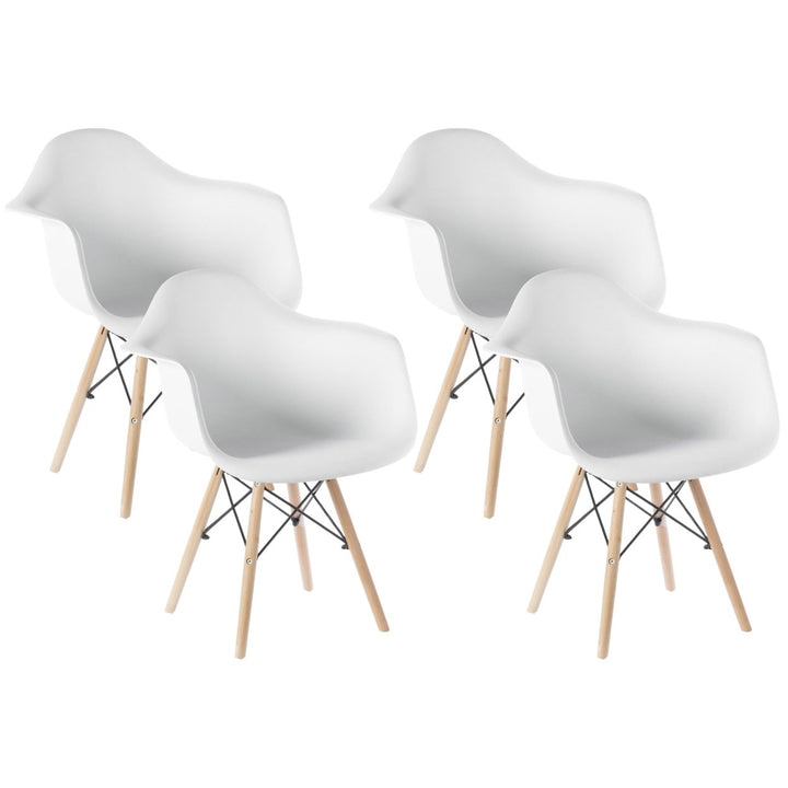 Mid-Century Modern Style Plastic DAW Shell Dining Arm Chair with Wooden Dowel Eiffel Legs Image 10