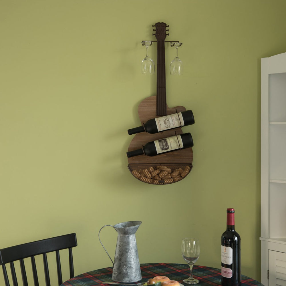 Black Metal Guitar Shaped Wine Rack Holder for Living Room, Dining, or Entryway Image 2