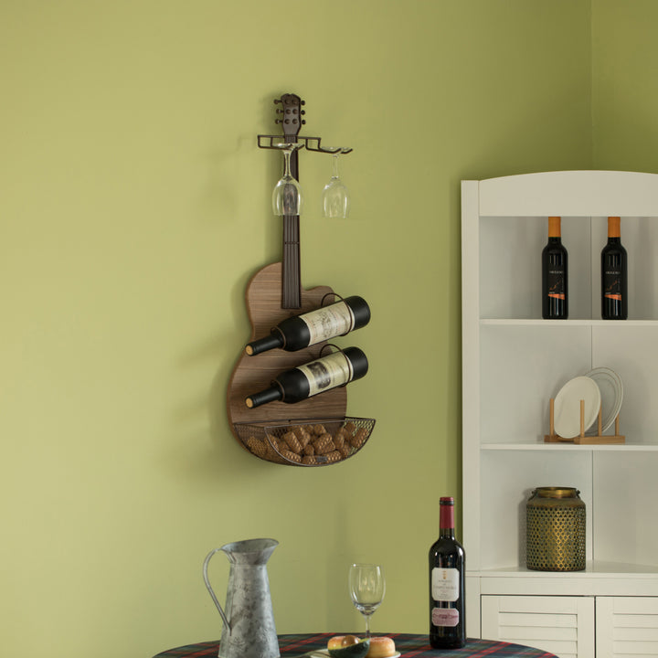 Black Metal Guitar Shaped Wine Rack Holder for Living Room, Dining, or Entryway Image 5