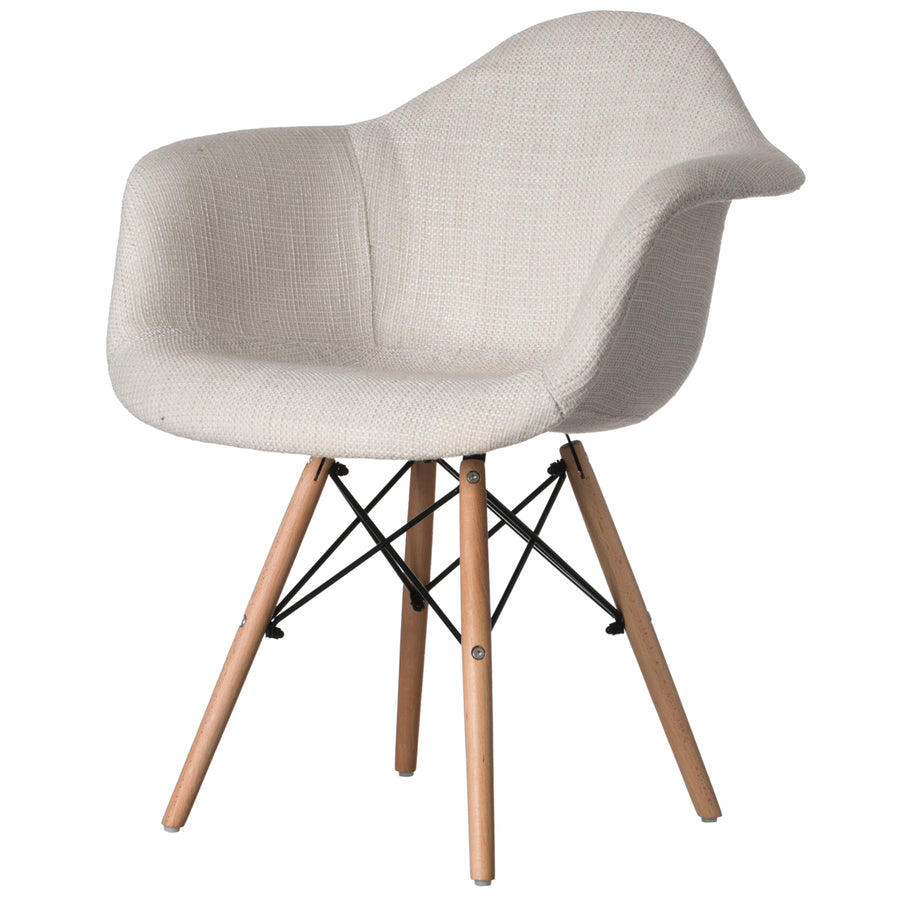 Mid-Century Modern Style Fabric Lined Armchair with Beech Wooden Legs Image 1
