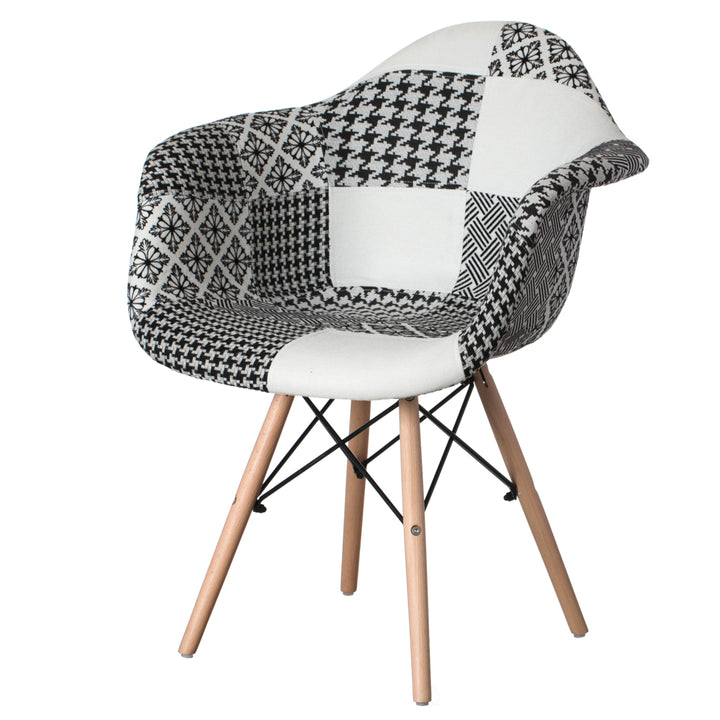 Mid-Century Modern Style Fabric Lined Armchair with Beech Wooden Legs Image 4