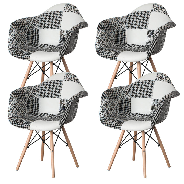 Mid-Century Modern Style Fabric Lined Armchair with Beech Wooden Legs Image 6