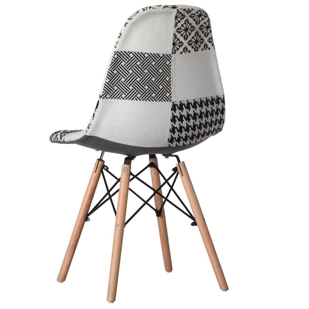 Modern Fabric Patchwork Chair with Wooden Legs for Kitchen, Dining Room, Entryway, Living Room with Black and White Image 6
