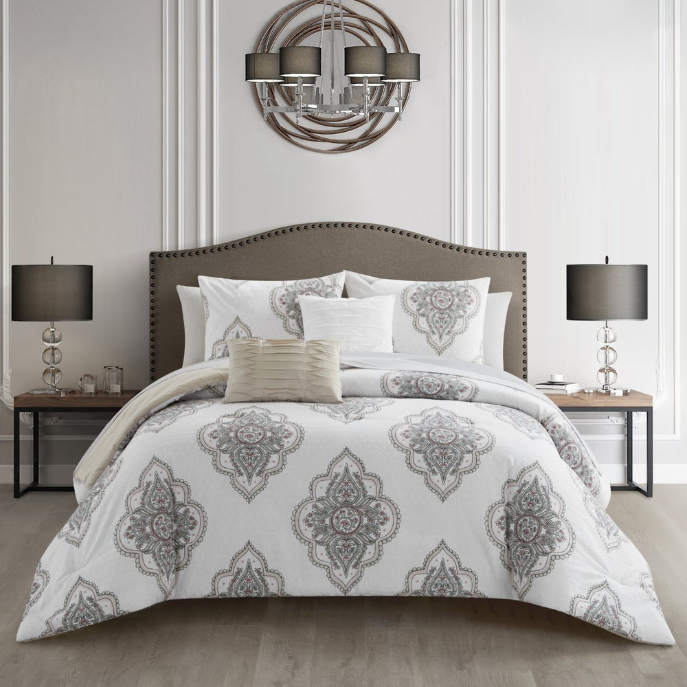 Paacey 5 or 9 Piece Cotton Jacquard Comforter Set Medallion Embroidered Bedding Image 2