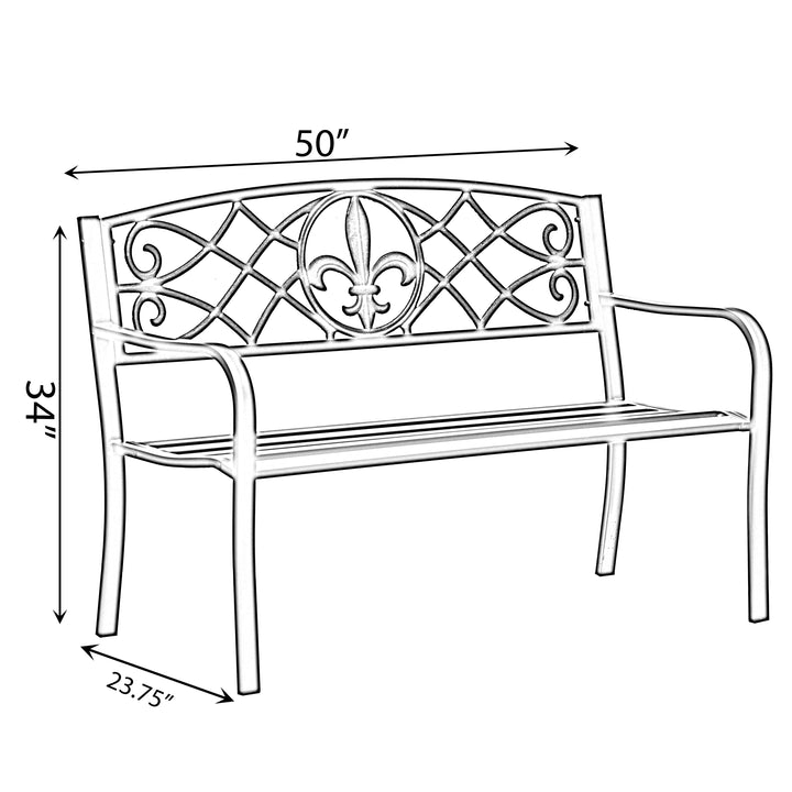 Outdoor Garden Patio Steel Park Bench Lawn Decor with Cast Iron Unique Design Back, Black Seating Bench for Yard, Patio, Image 3