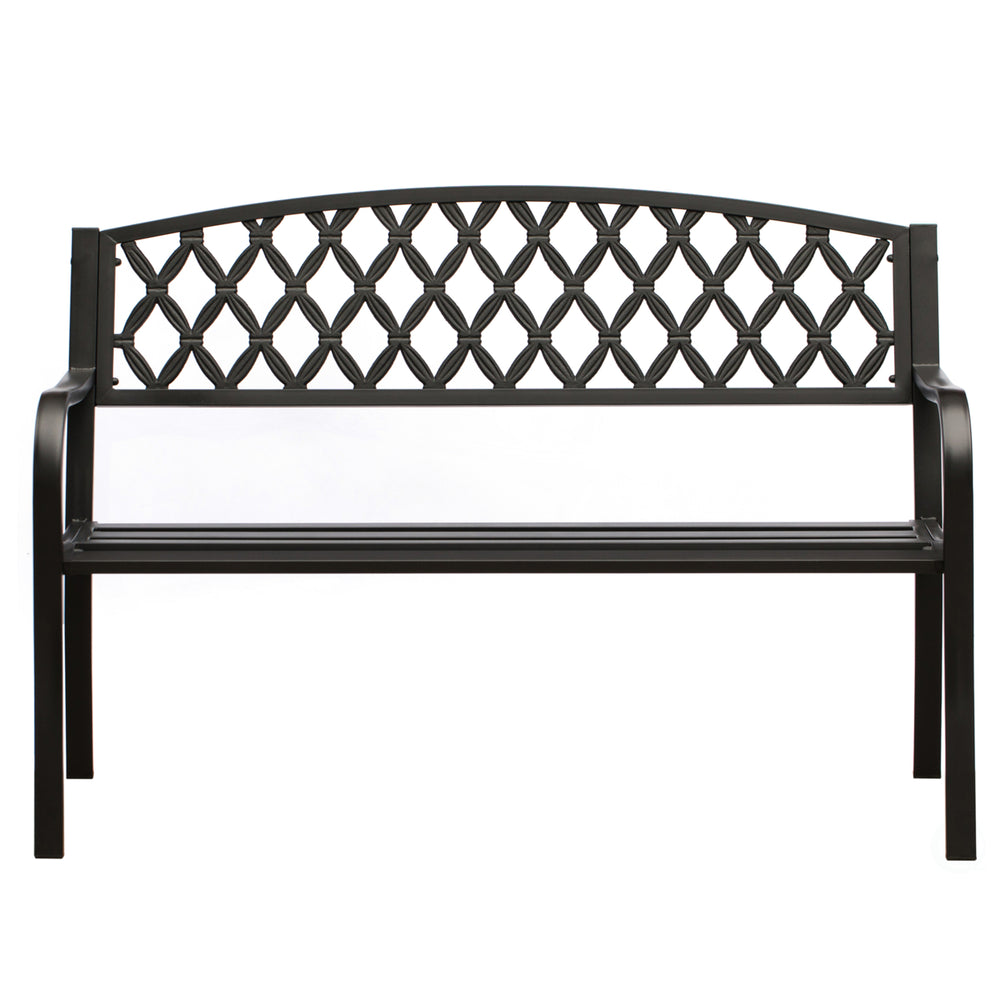 Gardenised Black Outdoor Garden Patio Steel Park Bench Lawn Decor with Cast Iron Back Seating bench, with Backrest and Image 2