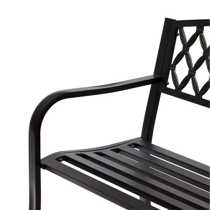 Gardenised Black Outdoor Garden Patio Steel Park Bench Lawn Decor with Cast Iron Back Seating bench, with Backrest and Image 3