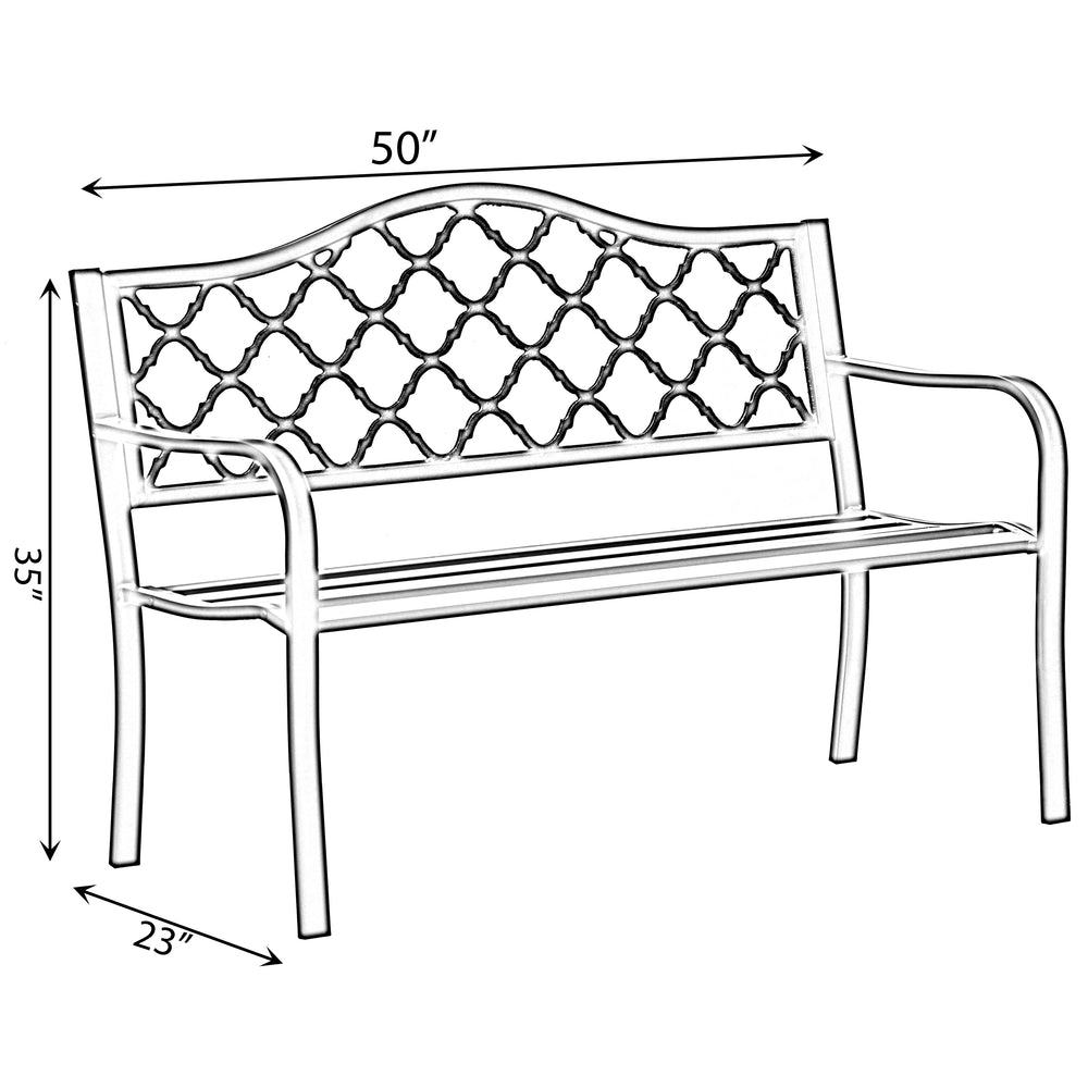 Gardenised Outdoor Garden Patio Steel Park Bench Lawn Decor with Cast Iron Back, Black Seating bench for Yard, Patio, Image 2