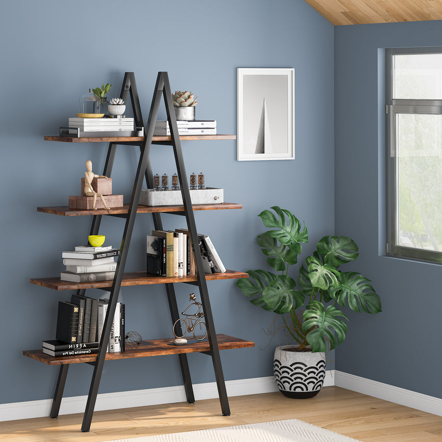 Tribesigns 4-Tier Bookshelf, A-Shaped Bookcase 4 Shelves Industrial Ladder Shelf Open Display Shelves Book Storage Image 1