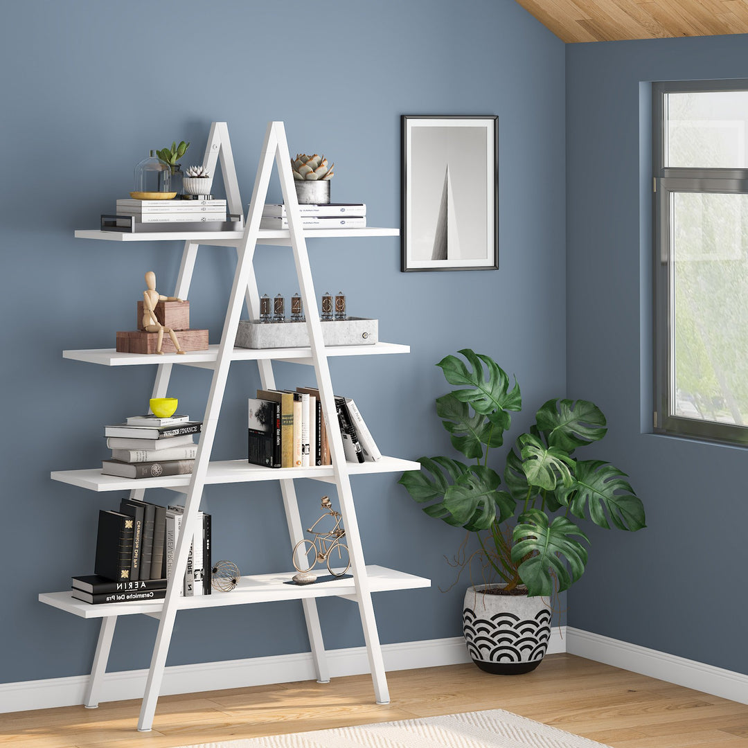 Tribesigns 4-Tier Bookshelf, A-Shaped Bookcase 4 Shelves Industrial Ladder Shelf Open Display Shelves Book Storage Image 1