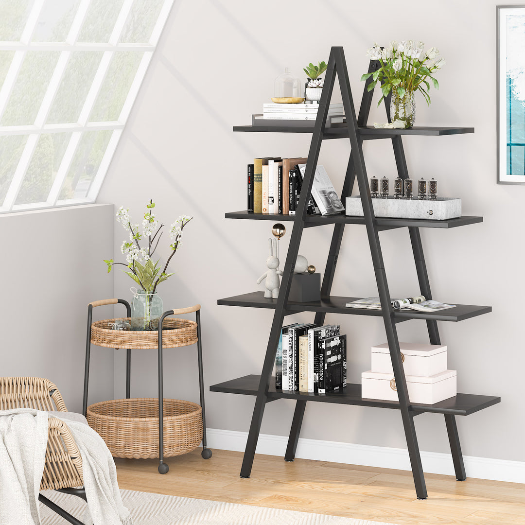 Tribesigns 4-Tier Bookshelf, A-Shaped Bookcase 4 Shelves Industrial Ladder Shelf Open Display Shelves Book Storage Image 9