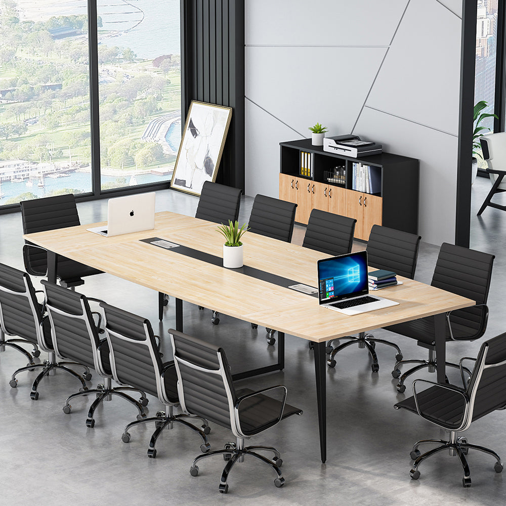 Tribesigns 8FT Conference Table, 94.48L x 47.24W x 29.52H Inches Boat Shaped Meeting Table with Rectangle Grommet, Image 2