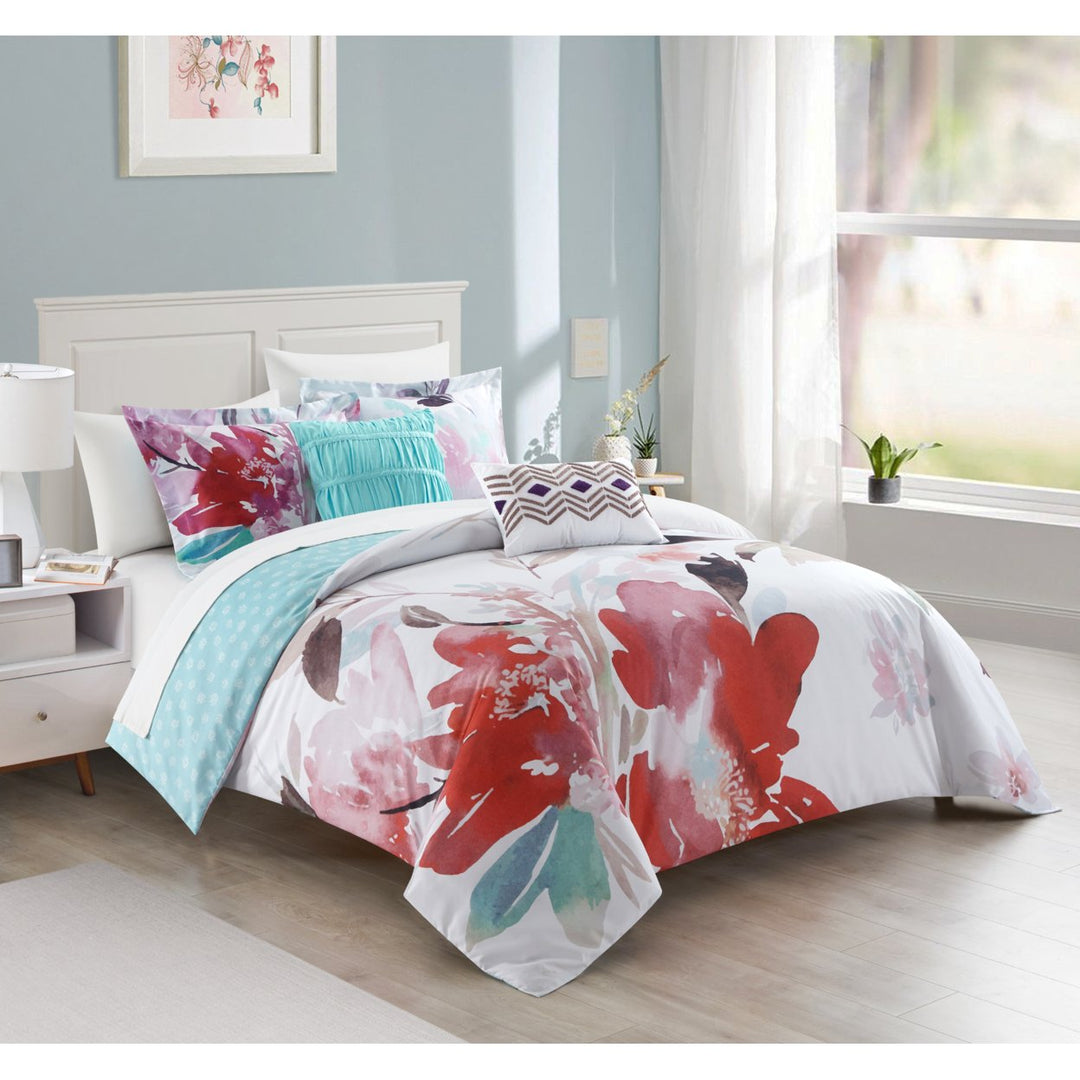 Victoria 5 Piece Reversible Comforter Set Floral Watercolor Design Bedding Image 4
