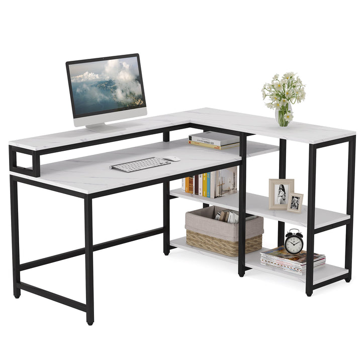 Tribesigns Reversible L Shaped Computer Desk with Storage Shelf, Industrial 55 Inch Corner Desk with Shelves and Monitor Image 6