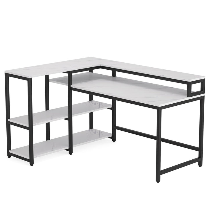 Tribesigns Reversible L Shaped Computer Desk with Storage Shelf, Industrial 55 Inch Corner Desk with Shelves and Monitor Image 7