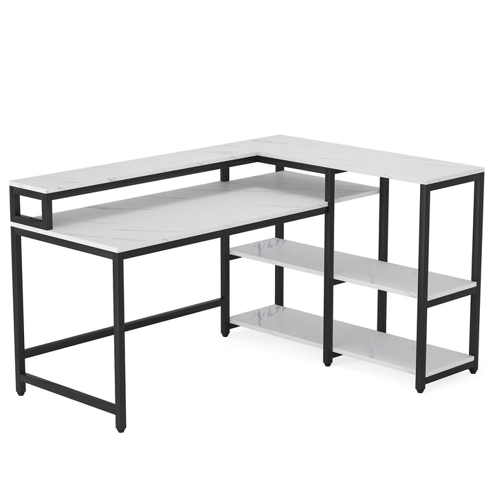 Tribesigns Reversible L Shaped Computer Desk with Storage Shelf, Industrial 55 Inch Corner Desk with Shelves and Monitor Image 8