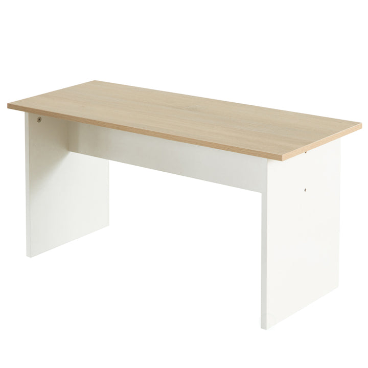 White Modern Wooden Dining Table with Two Benches, Three Piece Set, Writing Desk Image 5