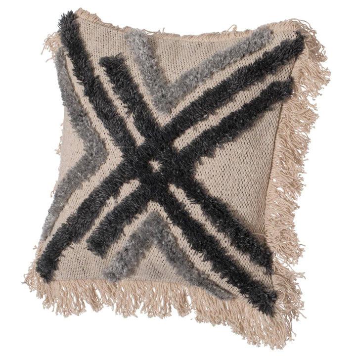 16" Handwoven Cotton and Silk Throw Fringed Pillow Cover Embossed Zig Zag and Crossed Lines Design Image 8
