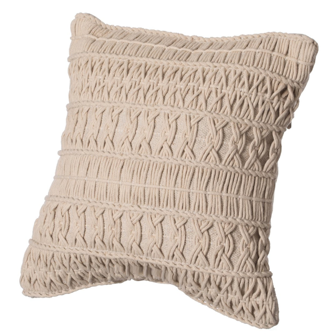 16" Handwoven Cotton Throw Pillow Cover with Layered Random String Pattern Image 3