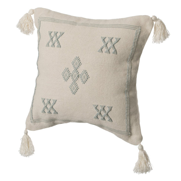 16" Throw Pillow Cover with Southwest Tribal Pattern and Corner Tassels Image 1