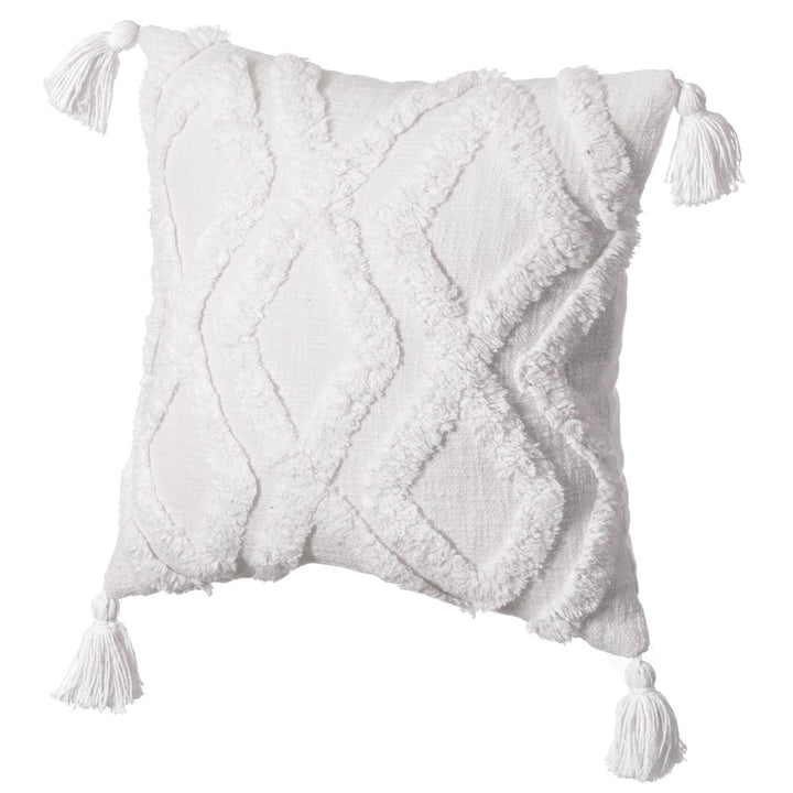 16" Handwoven Cotton Throw Pillow Cover with White Tufted Patterns and Tassel Corners Image 7