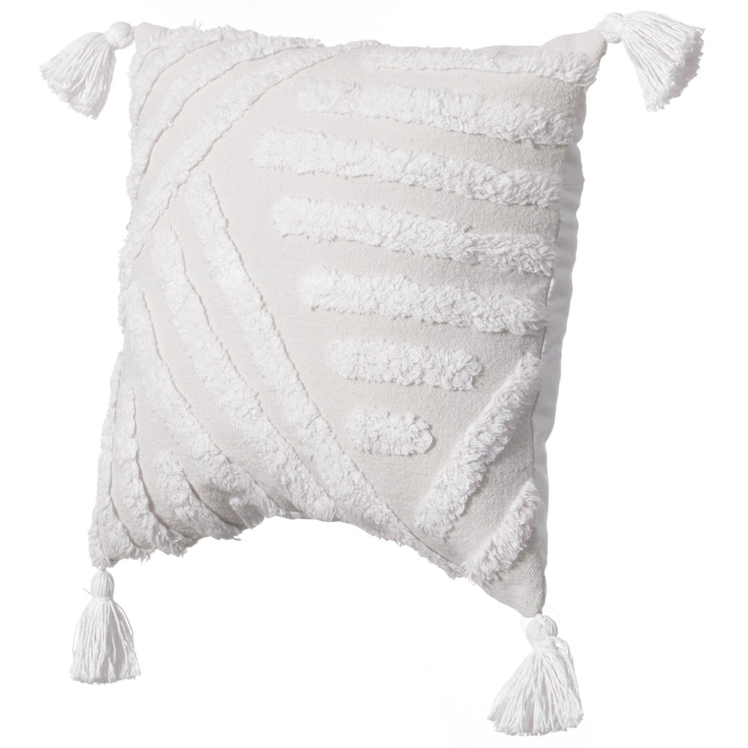 16" Handwoven Cotton Throw Pillow Cover with White Tufted Patterns and Tassel Corners Image 9
