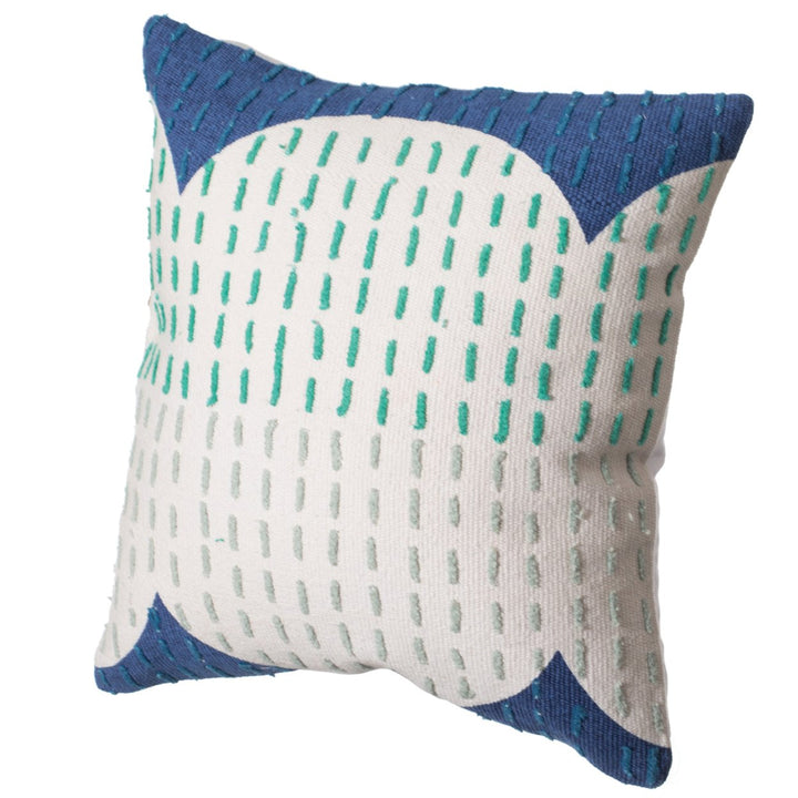 16" Handwoven Cotton Throw Pillow Cover with Ribbed Line Dots and Wave Border Image 1