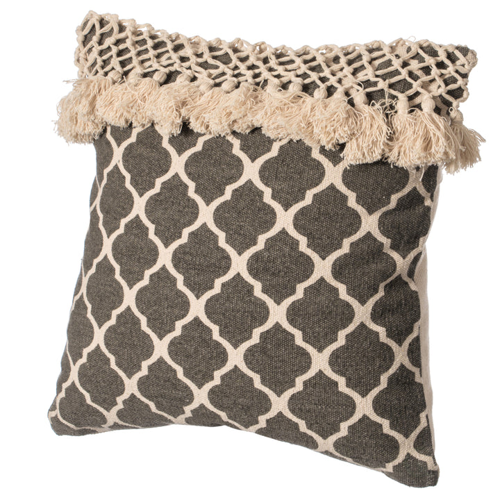 16" Handwoven Cotton Throw Pillow Cover with Ogee Pattern and Tasseled Top Image 5