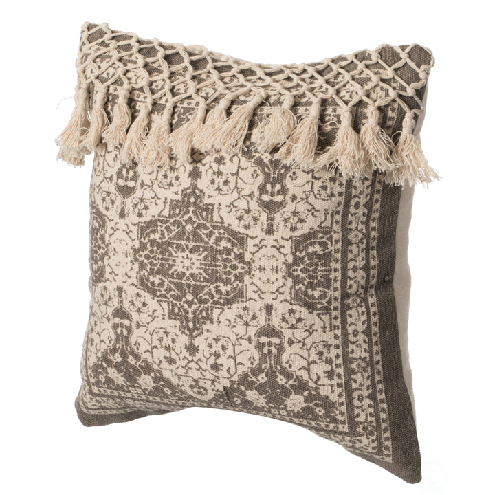16" Handwoven Cotton Throw Pillow Cover with Traditional Pattern and Tasseled Top Image 3