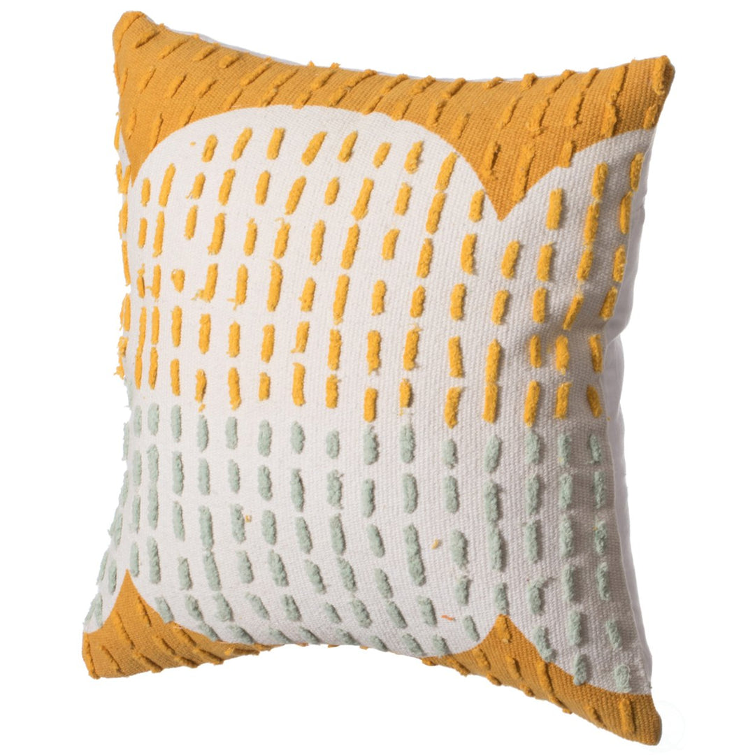 16" Handwoven Cotton Throw Pillow Cover with Ribbed Line Dots and Wave Border Image 8