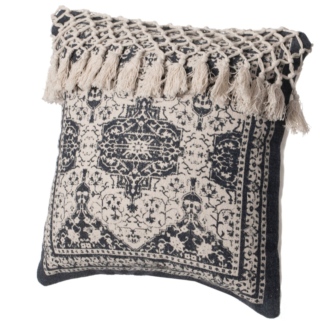 16" Handwoven Cotton Throw Pillow Cover with Traditional Pattern and Tasseled Top Image 1
