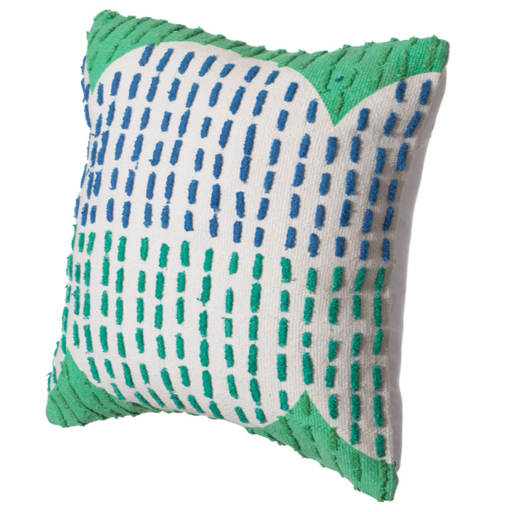 16" Handwoven Cotton Throw Pillow Cover with Ribbed Line Dots and Wave Border Image 10