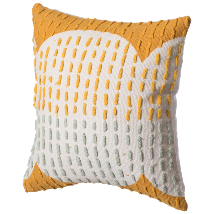 16" Handwoven Cotton Throw Pillow Cover with Ribbed Line Dots and Wave Border Image 11