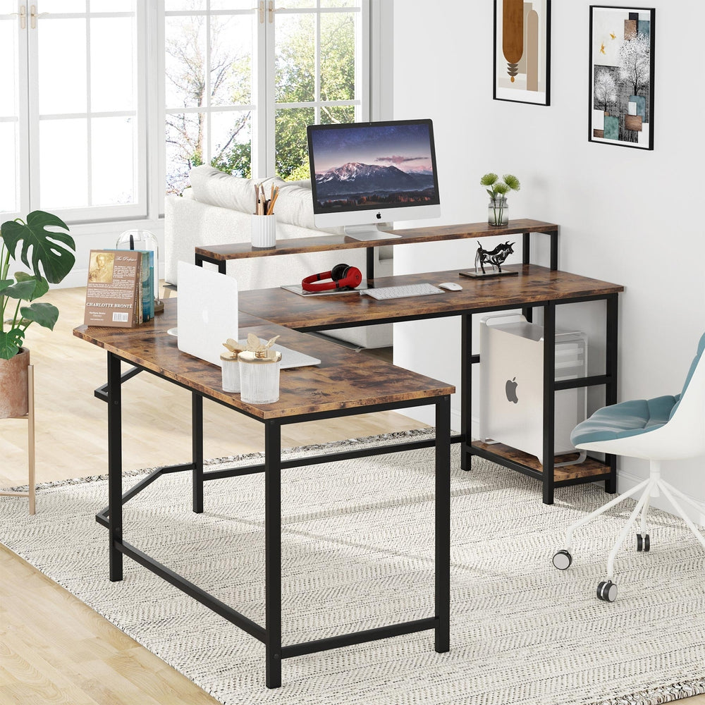 Tribesigns L-Shaped Desk, Corner Computer Desk with Monitor Stand Image 2