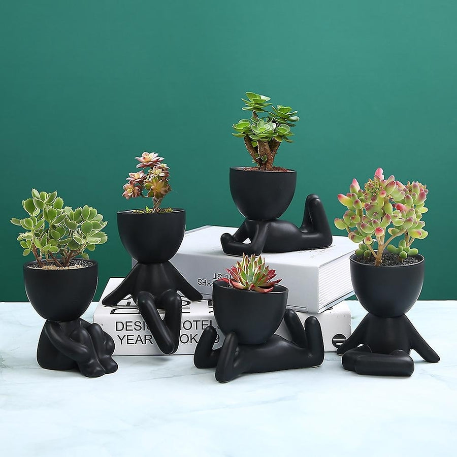 Mini-family Flowerpot Human Being Shape Ceramic Desktop Planter Container For Succulents Image 1