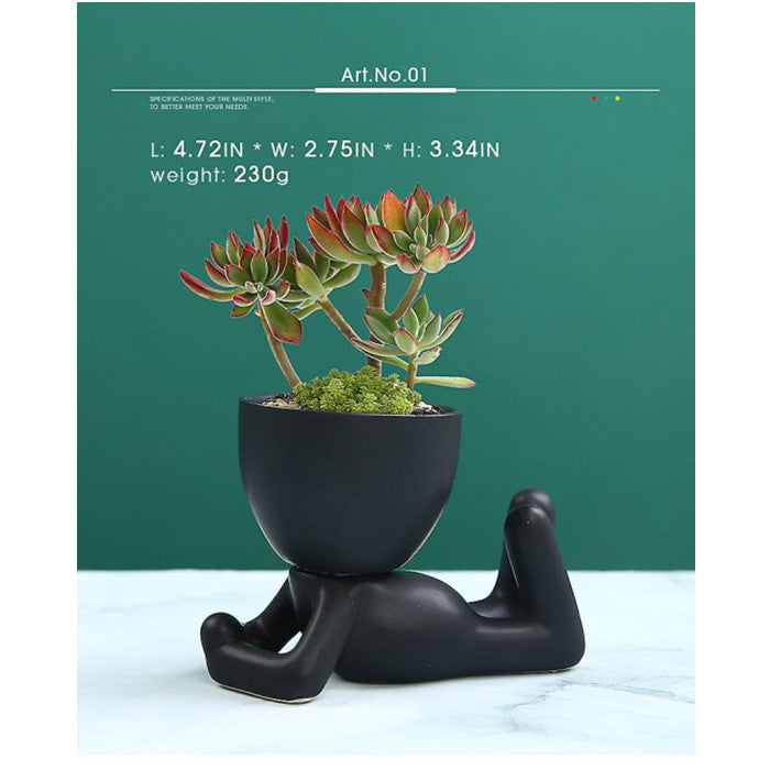 Mini-family Flowerpot Human Being Shape Ceramic Desktop Planter Container For Succulents Image 2