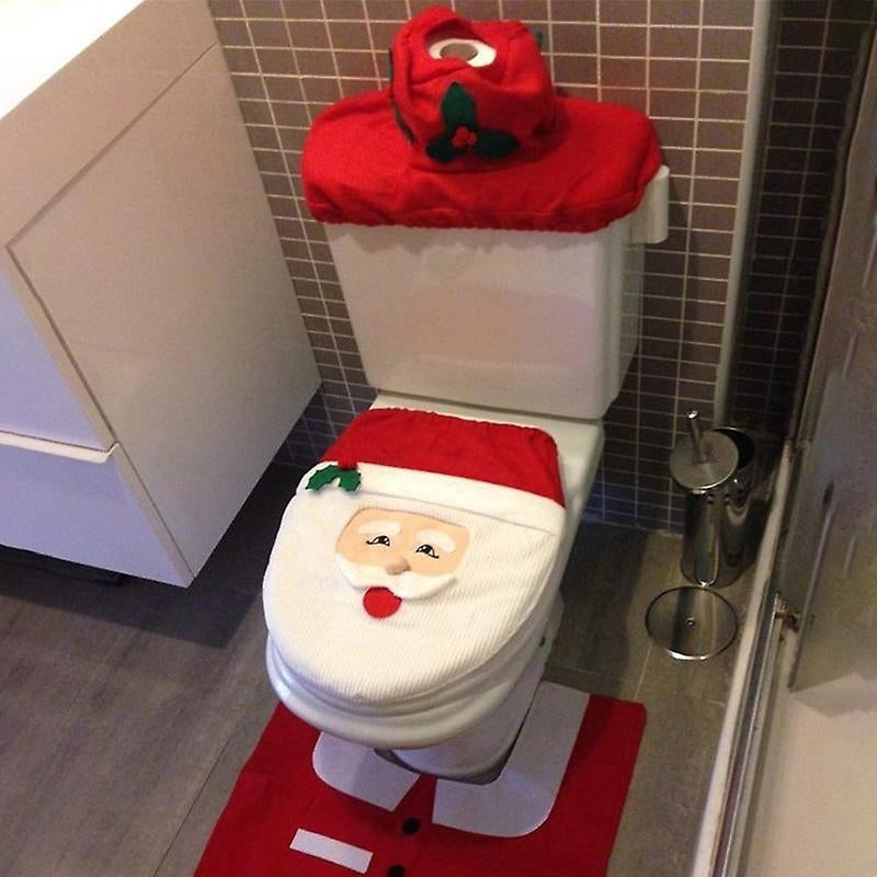 3pcs Santa Claus Toilet Seat Cover Set Christmas Home Bathroom Decorations Image 1