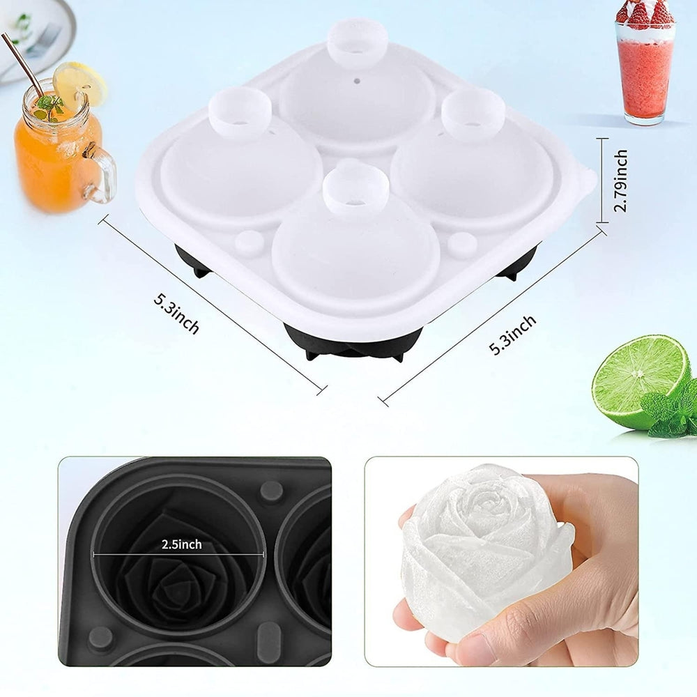 4 Cavity Ice Cube Trays 3d Silicone Rose Ice Tray Mold With Removable Funnel-shaped Lid Image 2