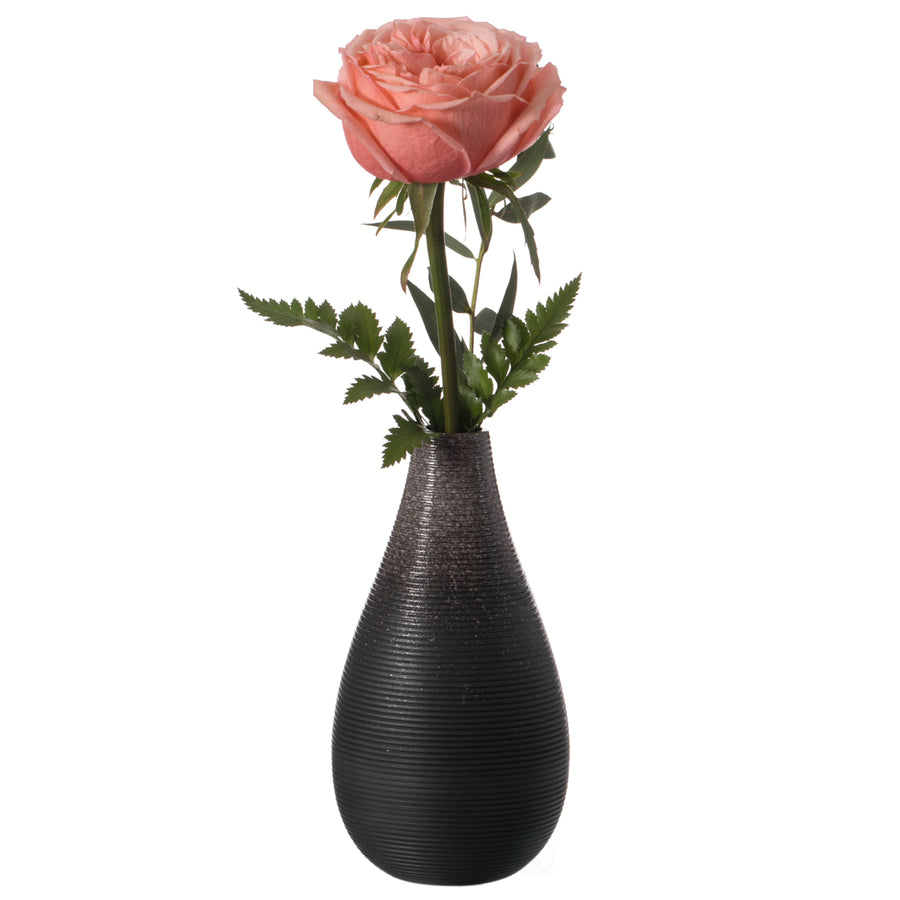 6 Inch Modern Decorative Ceramic Table Vase Ripped Design Tear Drop Shape Flower Holder, Black Image 1
