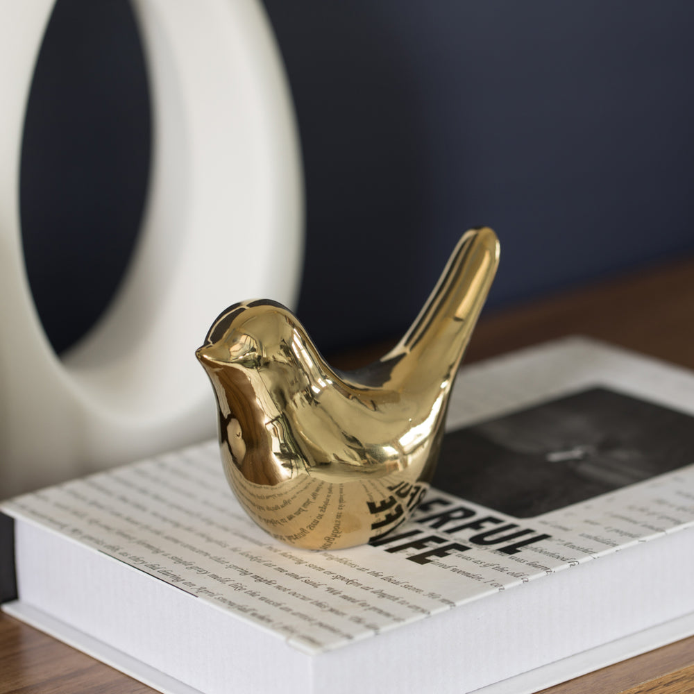 Modern Accent Table Decor Ceramic Gold Bird Figurine Statue Ornament Image 2