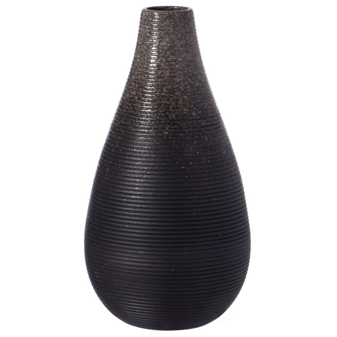 6 Inch Modern Decorative Ceramic Table Vase Ripped Design Tear Drop Shape Flower Holder, Black Image 3