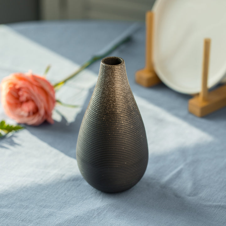 6 Inch Modern Decorative Ceramic Table Vase Ripped Design Tear Drop Shape Flower Holder, Black Image 5