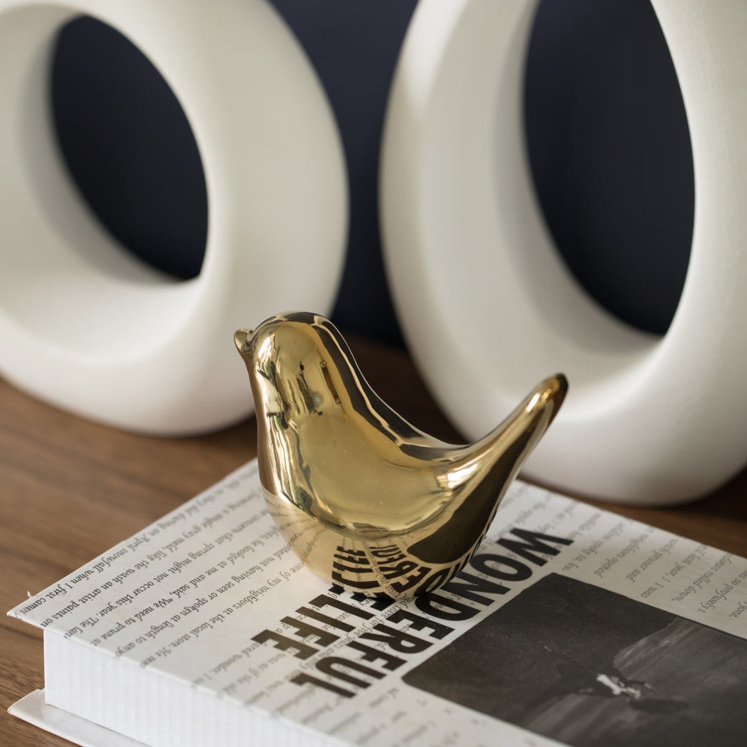 Modern Accent Table Decor Ceramic Gold Bird Figurine Statue Ornament Image 4