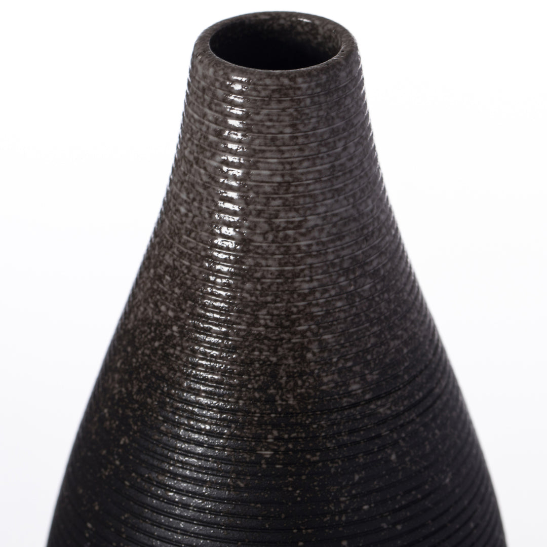 6 Inch Modern Decorative Ceramic Table Vase Ripped Design Tear Drop Shape Flower Holder, Black Image 6
