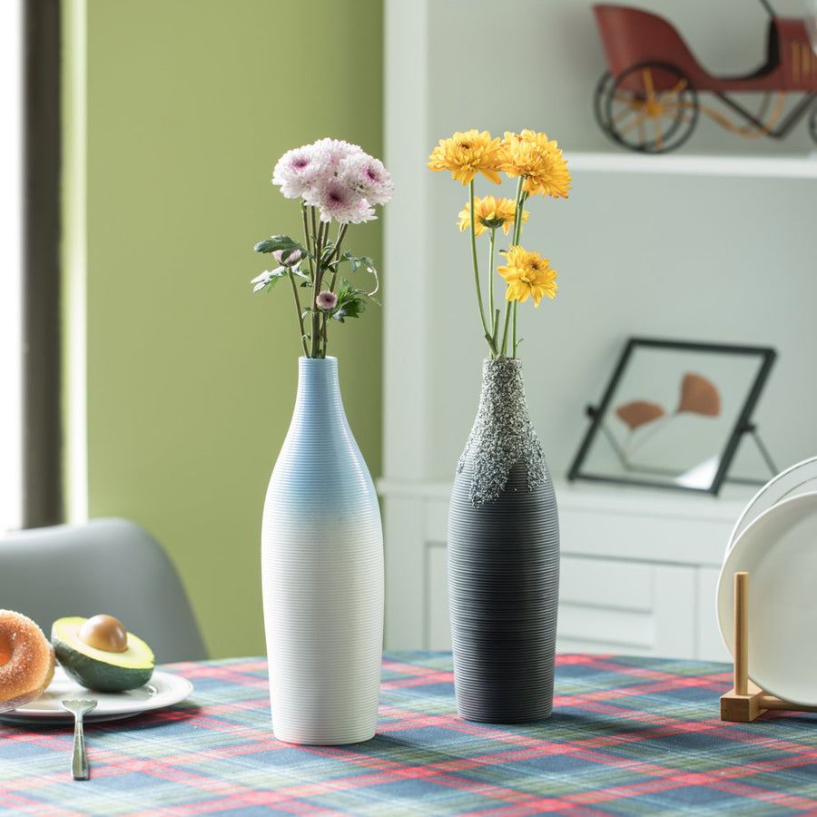 Modern Decorative Ceramic Table Vase Ripped Design Bottle Shape Flower Holder Image 1