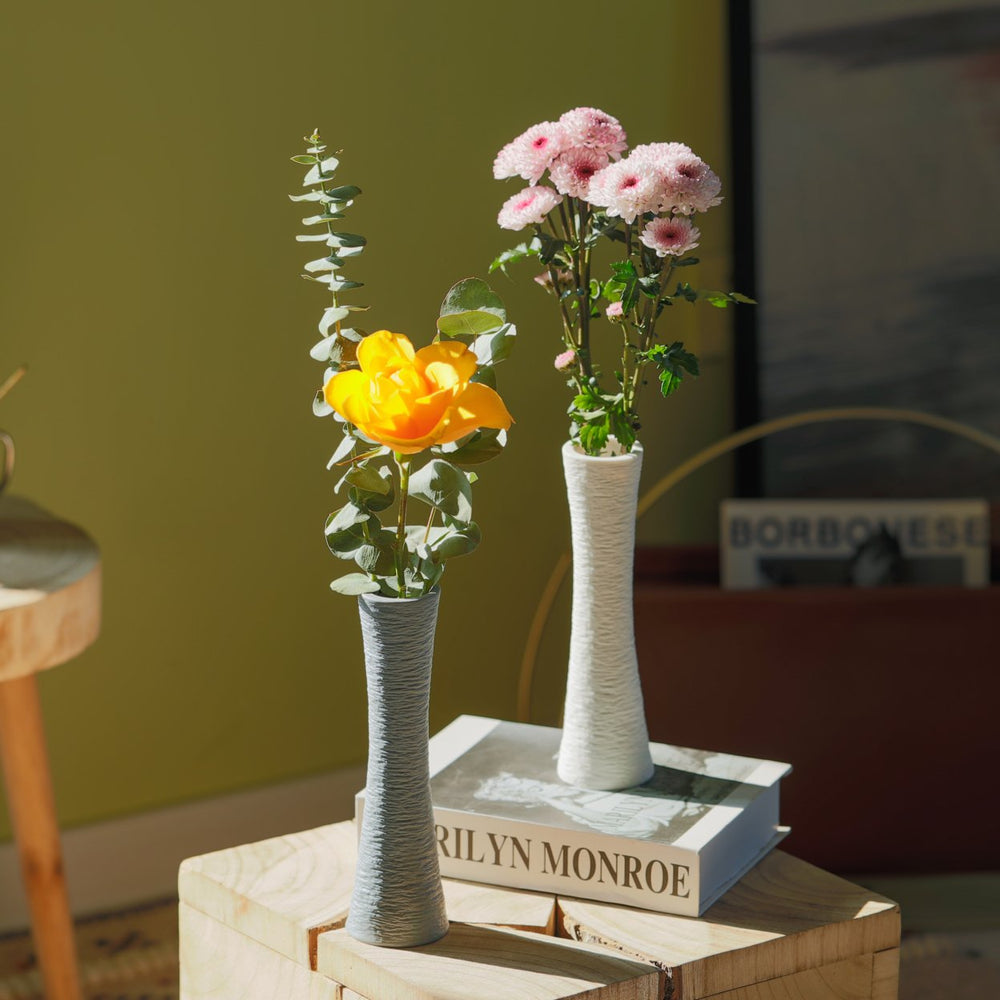 Contemporary Ceramic Textured Slim Hourglass Shape Table Vase Flower Holder Image 2