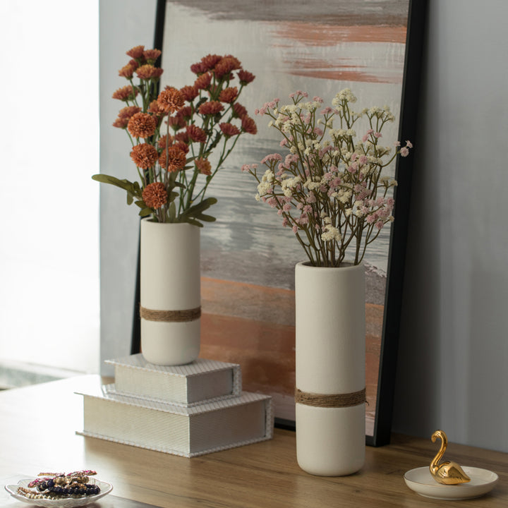 Decorative Modern Ceramic Cylinder Shape Table Vase Flower Holder with Rope Image 3