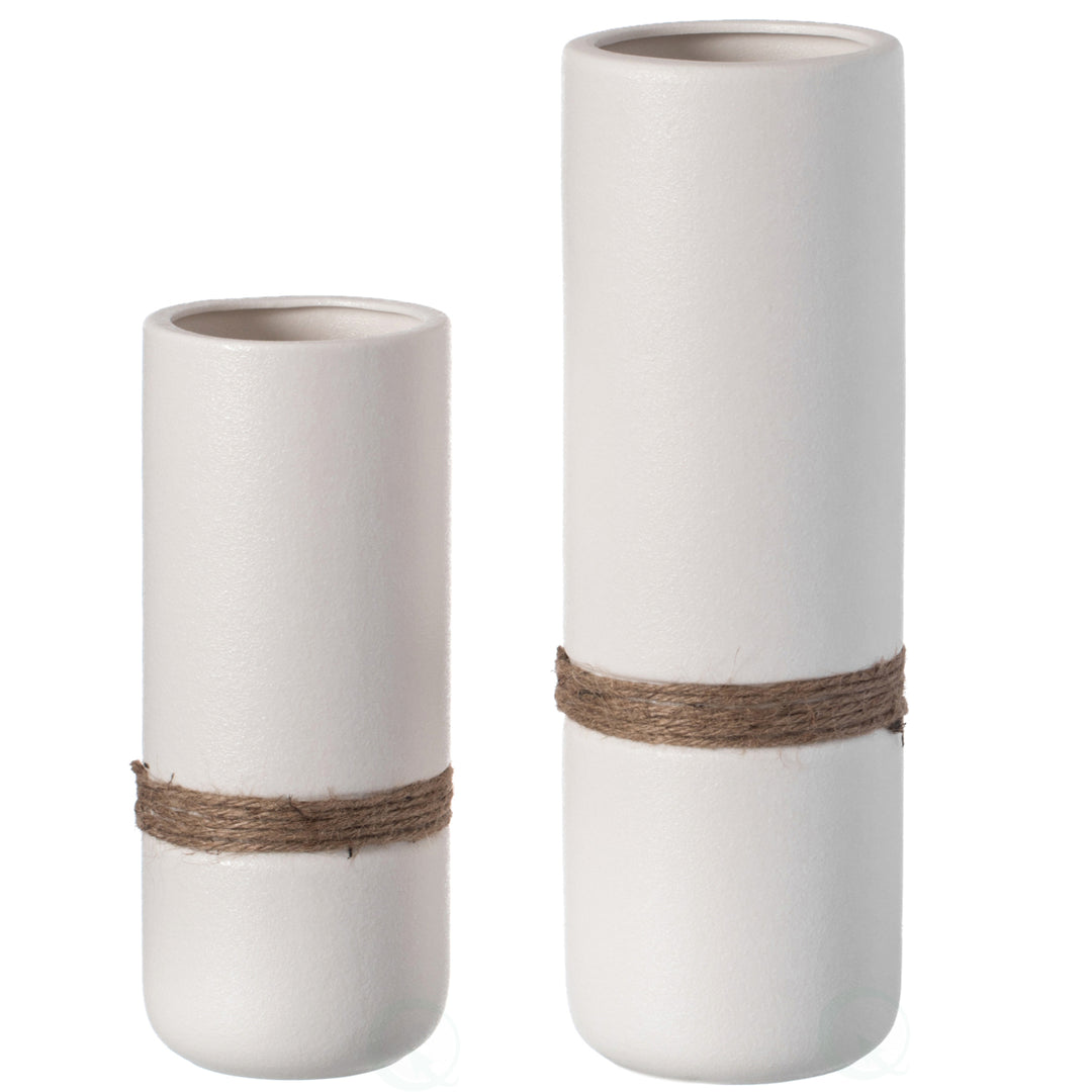 Decorative Modern Ceramic Cylinder Shape Table Vase Flower Holder with Rope Image 8