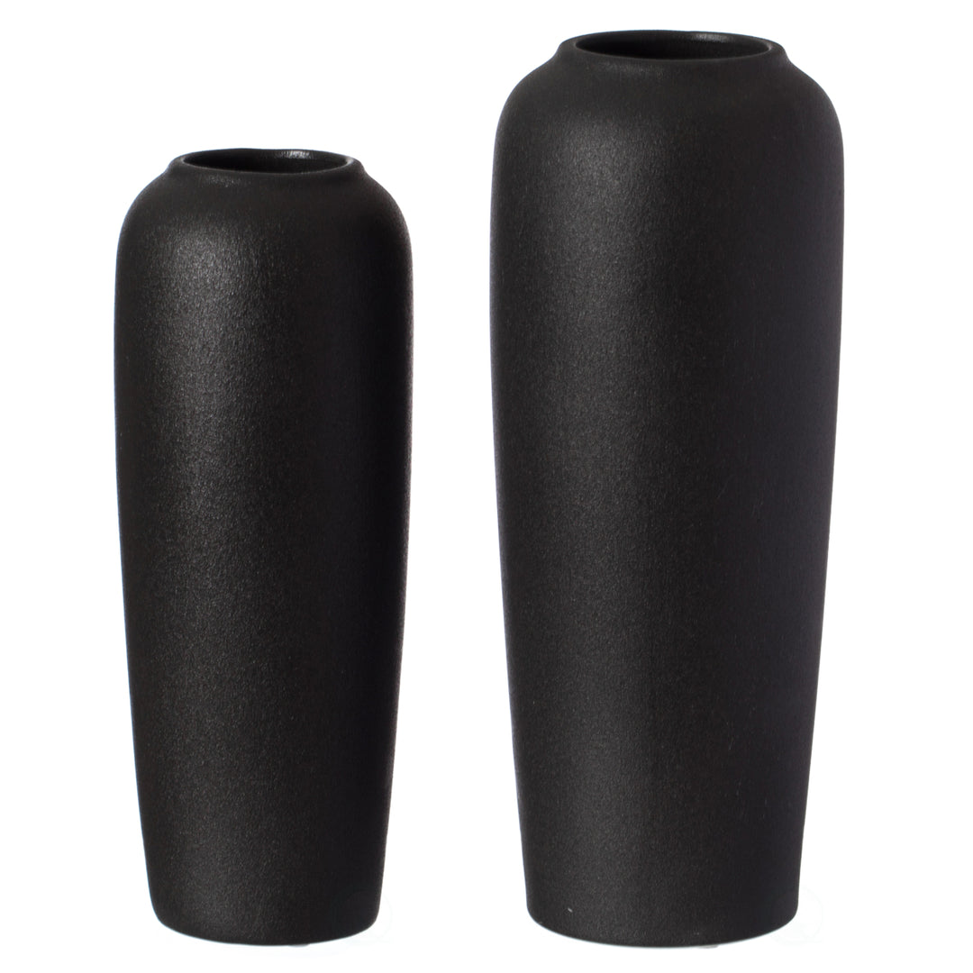 Contemporary Black Ceramic Cylinder Shaped Table Flower Vase Holder Image 4