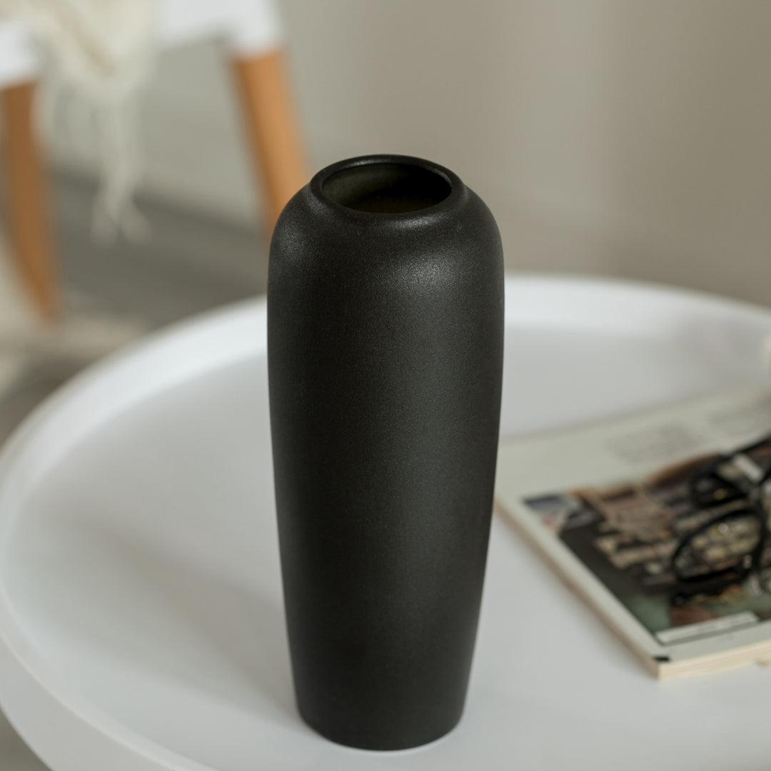 Contemporary Black Ceramic Cylinder Shaped Table Flower Vase Holder Image 6
